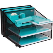 Wholesale - Black Office Desk Organizer Metal Mesh with 3 Paper Trays and 2 Vertical Upright Sections C/P 8